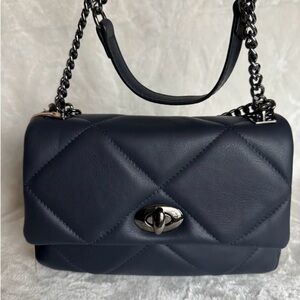 Lia Biassoni Navy Blue Genuine Leather Shoulder Crossbody Purse Bag